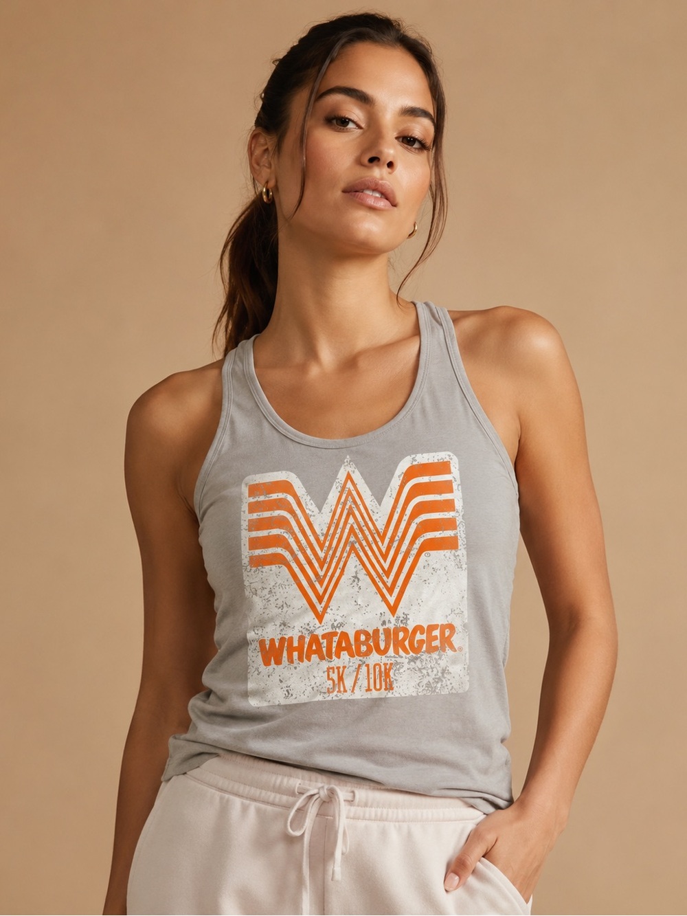 Whataburger Graphic Racerback Tank Top Gray Orange Size Large Retro Fast Food